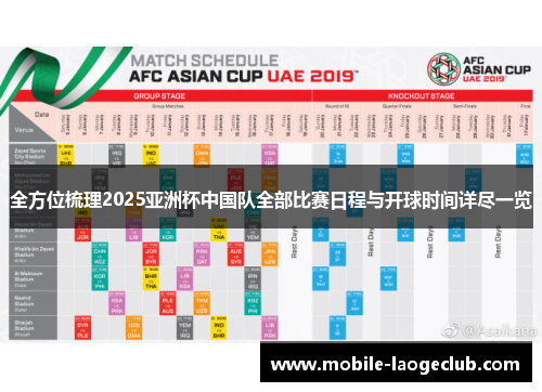 全方位梳理2025亚洲杯中国队全部比赛日程与开球时间详尽一览